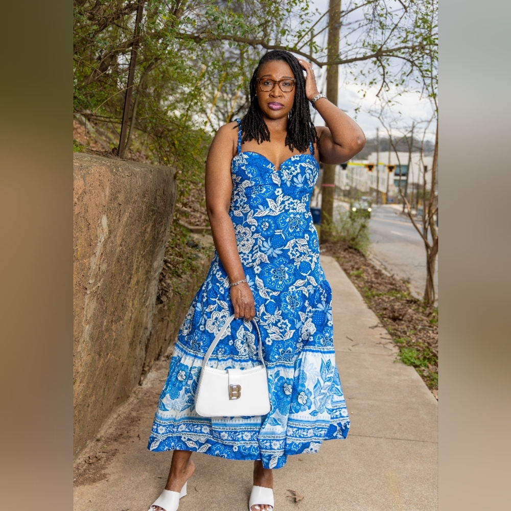 FARM Rio Blue and White Floral Maxi Dress